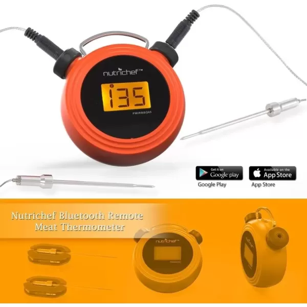 imageNutriChef Smart Bluetooth BBQ Grill Thermometer  Digital Display Stainless Dual Probes Safe to Leave in Outdoor Barbecue Meat Smoker  Wireless Remote Alert iOS Android Phone WiFi App  PWIRBBQ60Legacy Bluetooth