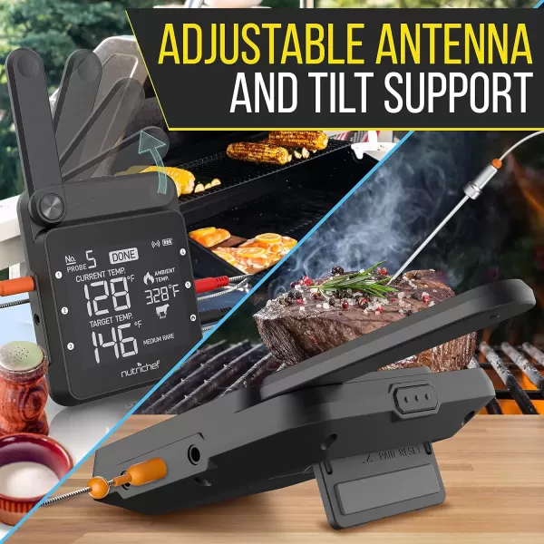 imageNutriChef Smart Bluetooth BBQ Grill Thermometer  Digital Display Stainless Dual Probes Safe to Leave in Outdoor Barbecue Meat Smoker  Wireless Remote Alert iOS Android Phone WiFi App  PWIRBBQ60Wifi