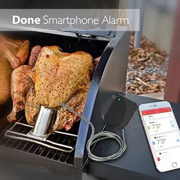 imageNutriChef Smart Bluetooth BBQ Thermometer  Upgraded Stainless Probe Safe to Leave in Grill Outdoor Barbecue or Meat Smoker  Wireless Remote Alert iOS Android Phone WiFi App  PWIRBBQ409