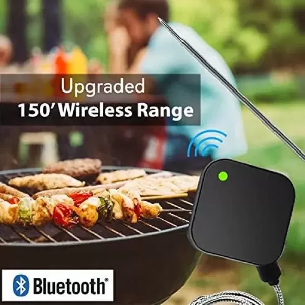 imageNutriChef Smart Bluetooth BBQ Thermometer  Upgraded Stainless Probe Safe to Leave in Grill Outdoor Barbecue or Meat Smoker  Wireless Remote Alert iOS Android Phone WiFi App  PWIRBBQ409