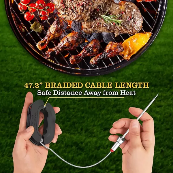 imageNutriChef Smart Bluetooth BBQ Thermometer with Travel Zip Case Upgraded Stainless w 2 Temperature Probes LCD Display Done Alarm Android iPhone Gas Charcoal BBQ Smoker Temp MonitoringWhite 2 Probes