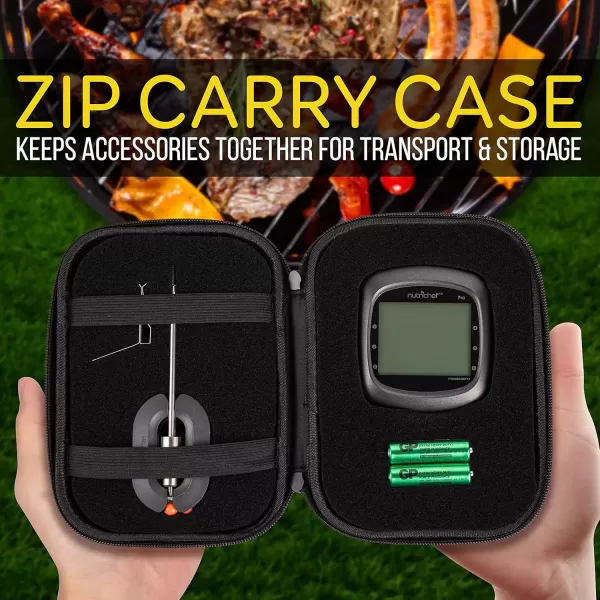 imageNutriChef Smart Bluetooth BBQ Thermometer with Travel Zip Case Upgraded Stainless w 2 Temperature Probes LCD Display Done Alarm Android iPhone Gas Charcoal BBQ Smoker Temp MonitoringBlack 2 Probes  Carry Case