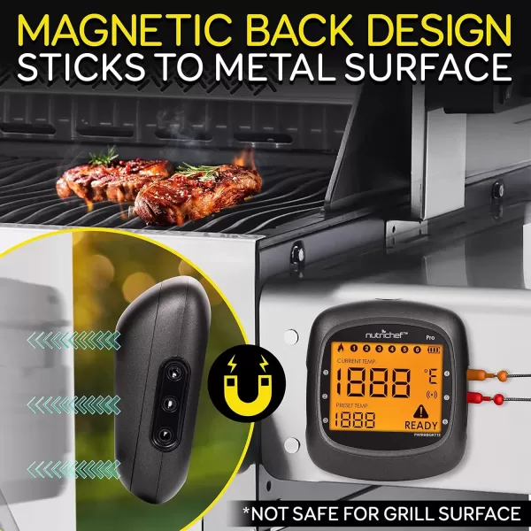 imageNutriChef Smart Bluetooth BBQ Thermometer with Travel Zip Case Upgraded Stainless w 2 Temperature Probes LCD Display Done Alarm Android iPhone Gas Charcoal BBQ Smoker Temp MonitoringBlack 2 Probes  Carry Case
