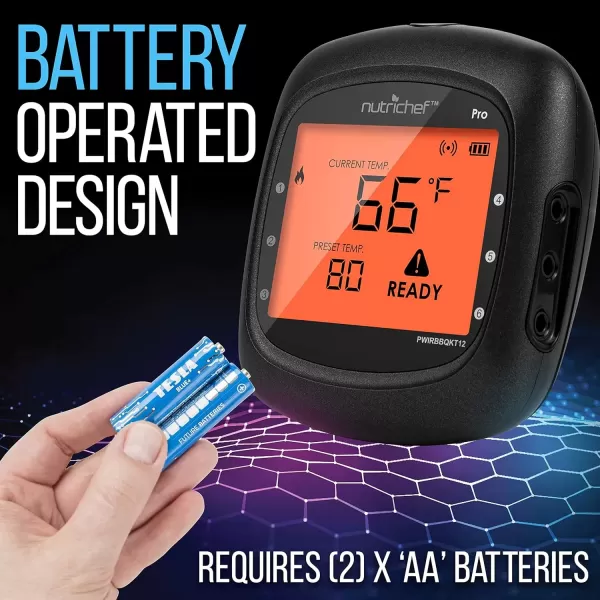 imageNutriChef Smart Bluetooth BBQ Thermometer with Travel Zip Case Upgraded Stainless w 2 Temperature Probes LCD Display Done Alarm Android iPhone Gas Charcoal BBQ Smoker Temp MonitoringBlack 2 Probes  Carry Case