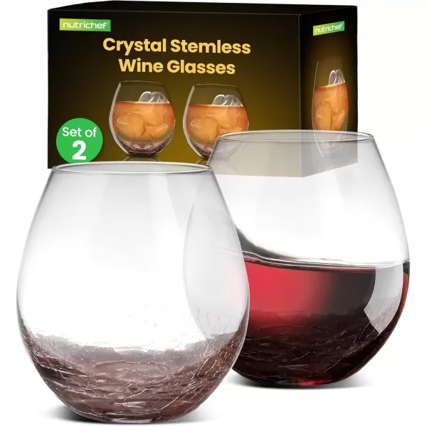 imageNutriChef Stemless Wine Glasses 15 Ounces Set of 2 Hand Blown Glasses for Home Bar ampamp Restaurant Dishwasher Safe Gift Set for Wine Lovers Friends2 Pack