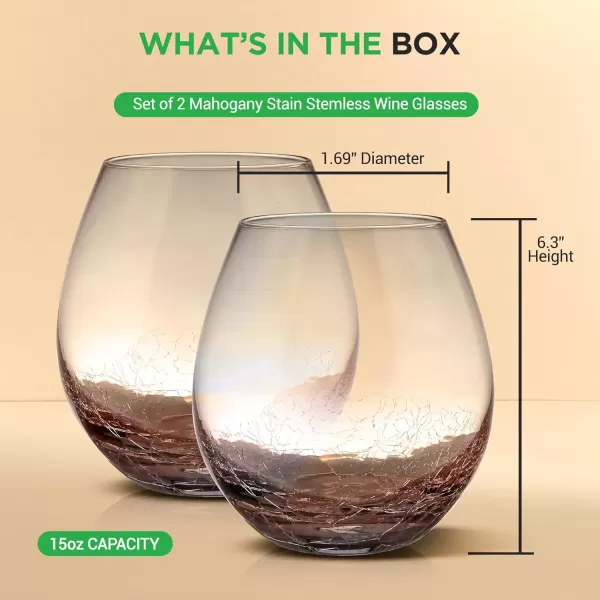 imageNutriChef Stemless Wine Glasses 15 Ounces Set of 2 Hand Blown Glasses for Home Bar ampamp Restaurant Dishwasher Safe Gift Set for Wine Lovers Friends2 Pack