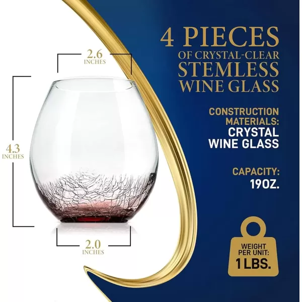 imageNutriChef Stemless Wine Glasses 15 Ounces Set of 2 Hand Blown Glasses for Home Bar ampamp Restaurant Dishwasher Safe Gift Set for Wine Lovers Friends4 Pack