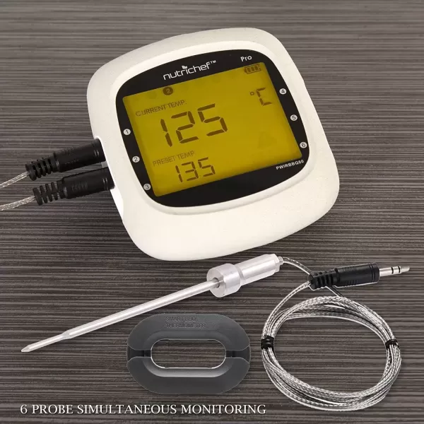 imageNutriChef Wireless Bluetooth BBQ Digital Thermometer  Upgraded Stainless Smart Dual Grill Probes w Remote Alert Safe to Use in Outdoor Barbecue Meat Smoker Works w iOS Android Phone  NutriChef