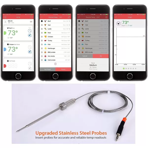 imageNutriChef Wireless Bluetooth BBQ Digital Thermometer  Upgraded Stainless Smart Dual Grill Probes w Remote Alert Safe to Use in Outdoor Barbecue Meat Smoker Works w iOS Android Phone  NutriChef