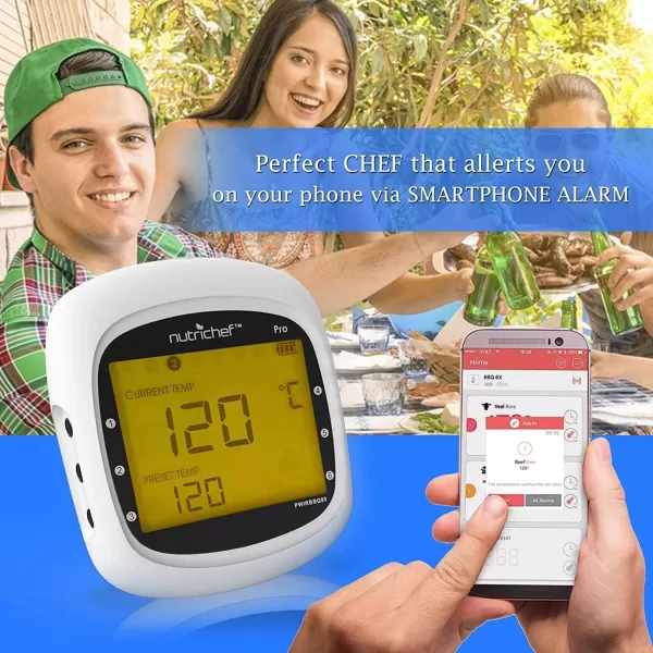imageNutriChef Wireless Bluetooth BBQ Digital Thermometer  Upgraded Stainless Smart Dual Grill Probes w Remote Alert Safe to Use in Outdoor Barbecue Meat Smoker Works w iOS Android Phone  NutriChef