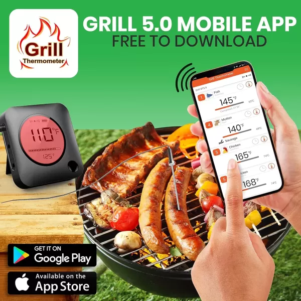 imageNutrichef Bluetooth Meat Thermometer for Grilling and Smoking with Zip Travel Case Wireless Meat Probe with LCD Display