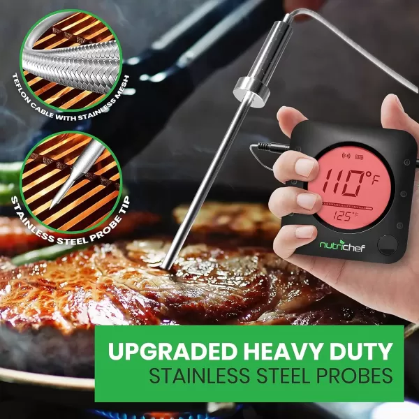 imageNutrichef Bluetooth Meat Thermometer for Grilling and Smoking with Zip Travel Case Wireless Meat Probe with LCD Display