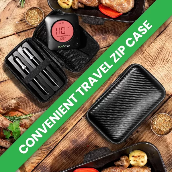 imageNutrichef Bluetooth Meat Thermometer for Grilling and Smoking with Zip Travel Case Wireless Meat Probe with LCD Display