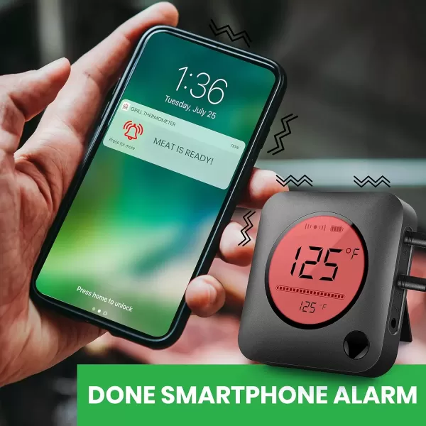 imageNutrichef Bluetooth Meat Thermometer for Grilling and Smoking with Zip Travel Case Wireless Meat Probe with LCD Display
