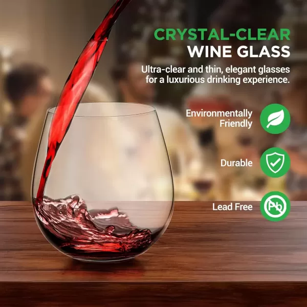 imageNutrichef Stemless Wine Glasses For Red or White Wine Set of 8 15 Oz For Party Drinking Crystal Clear Water Glass Ideal For Wine Water Drink And Gift12 Count Pack of 1