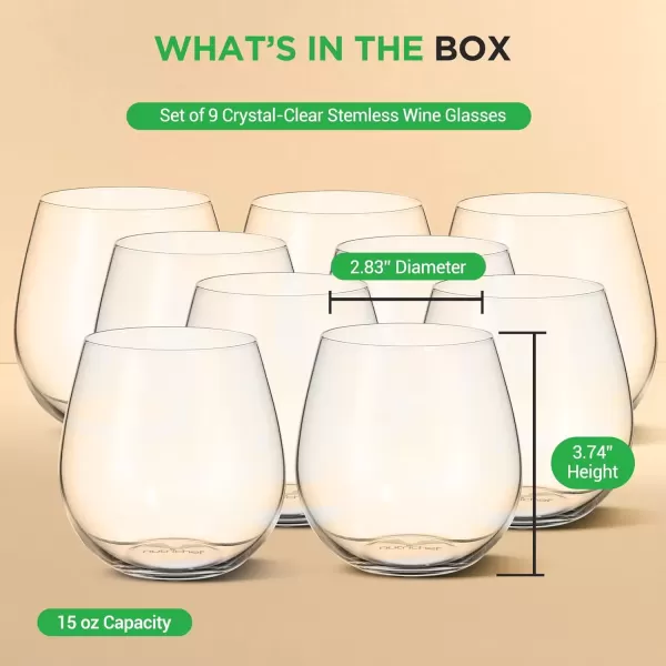 imageNutrichef Stemless Wine Glasses For Red or White Wine Set of 8 15 Oz For Party Drinking Crystal Clear Water Glass Ideal For Wine Water Drink And Gift12 Count Pack of 1