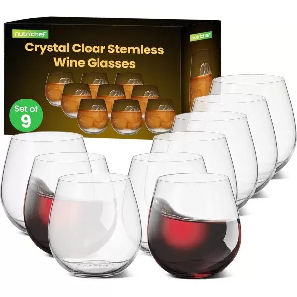 imageNutrichef Stemless Wine Glasses For Red or White Wine Set of 8 15 Oz For Party Drinking Crystal Clear Water Glass Ideal For Wine Water Drink And Gift12 Count Pack of 1