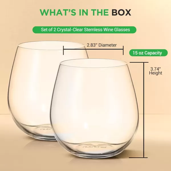 imageNutrichef Stemless Wine Glasses For Red or White Wine Set of 8 15 Oz For Party Drinking Crystal Clear Water Glass Ideal For Wine Water Drink And Gift2 Pack