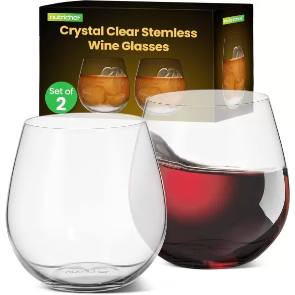 imageNutrichef Stemless Wine Glasses For Red or White Wine Set of 8 15 Oz For Party Drinking Crystal Clear Water Glass Ideal For Wine Water Drink And Gift2 Pack
