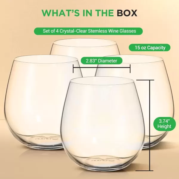 imageNutrichef Stemless Wine Glasses For Red or White Wine Set of 8 15 Oz For Party Drinking Crystal Clear Water Glass Ideal For Wine Water Drink And Gift4 Count Pack of 1