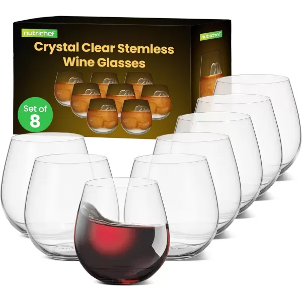 imageNutrichef Stemless Wine Glasses For Red or White Wine Set of 8 15 Oz For Party Drinking Crystal Clear Water Glass Ideal For Wine Water Drink And Gift8 Count Pack of 1