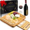imageNutriChef Natural Bamboo Cheese Board Set with Bonus Condiment CupExtra Large Size 100 Home Organic Wooden Plate and Charcuterie Tray with 4 pcs Cutting Knife SlicerRectangular