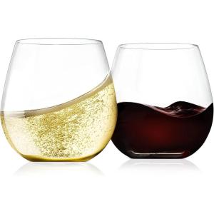 imageNutriChef 15oz Stemless Wine Glasses  Set of 2 Ultra Thin Elegant Red ampamp White Wine Clear Crystal Glass Drinkware LeadFree Hand Blown Seamless Bowl Dishwasher Safe for Any Occasion2 Pack