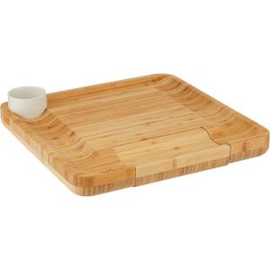 imageNutriChef Natural Bamboo Cheese Board Set with Bonus Condiment CupExtra Large Size 100 Home Organic Wooden Plate and Charcuterie Tray with 4 pcs Cutting Knife SlicerSquare