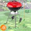 imageJovial Portable Outdoor Charcoal BBQ GrillStainless Steel Charcoal Grill Offset Smoker with Ash Catcher and Red CoverMultifunctional ideal for Bake BraiseSmokeRoastand Grill