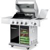 imageNutriChef HeavyDuty 5Burner Propane Gas Grill  Stainless Steel Grill 4 Main Burner with 1 side burner 52000 BTU Grilling Capacity Electronic Ignition System Builtin Thermometer  NCGRIL2Gas Grill