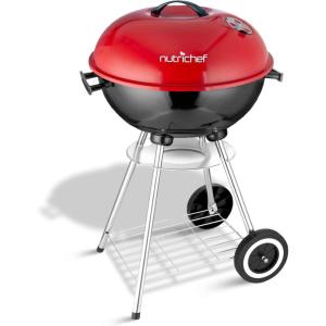 imageJovial Portable Outdoor Charcoal BBQ GrillStainless Steel Charcoal Grill Offset Smoker with Ash Catcher and Red CoverMultifunctional ideal for Bake BraiseSmokeRoastand Grill