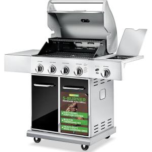 imageNutriChef HeavyDuty 5Burner Propane Gas Grill  Stainless Steel Grill 4 Main Burner with 1 side burner 52000 BTU Grilling Capacity Electronic Ignition System Builtin Thermometer  NCGRIL2Gas Grill