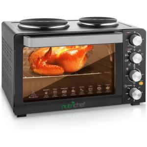 imageNutriChef Kitchen Convection Electric Countertop Rotisserie Toaster Oven Cooker with Food Warming Hot Plates 30 Quart AZPKRTO28 Black