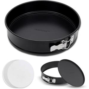 imageNutriChef 3Piece Nonstick Springform Pan Set  Premium Carbon Steel Cheesecake Pans with Stainless Steel Clasp  6quot 8quot 10quot Sizes Oven Safe up to 450F  Includes 300pcs Parchment Paper Black1Pack