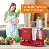 imageNutriChef Food Processor 2 Liter Capacity  Multipurpose ampamp Ultra Quiet Motor  Includes 6 Attachment Blades ampamp Silicone Feet to Prevent Slippage  12 Cup Capacity  PreSet Speed For Easy Use  RedRed