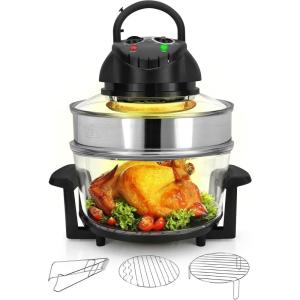 imageNutrichef 18 Quart Convection Countertop Air Fryer  See through Glass for Best Cooking Results  Air Fryer Roaster Bake Grill Steam ampamp Roast  Includes Glass Bowl Broil Rack ampamp Toasting Rack