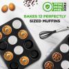 imageNutriChef Muffin Pans for Baking  Nonstick Cupcake Tins w 12Cups Carbon Steel Stackable Cup Cake Tray w 100pcs Parchment Paper Liners  Dishwasher ampamp Oven Safe  2Piece Set BlackBlack