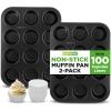 imageNutriChef Muffin Pans for Baking  Nonstick Cupcake Tins w 12Cups Carbon Steel Stackable Cup Cake Tray w 100pcs Parchment Paper Liners  Dishwasher ampamp Oven Safe  2Piece Set BlackBlack