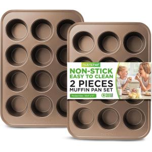 imageNutriChef Muffin Pans for Baking  Nonstick Cupcake Tins w 12Cups Carbon Steel Stackable Cup Cake Tray w 100pcs Parchment Paper Liners  Dishwasher ampamp Oven Safe  2Piece Set BlackGold
