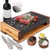 imageNutriChef Sizzle Hot Cooking Stone Grill with Bamboo Platter Tabletop Granite Stone Grill with NonSlip Handles Adjustable Temperature Control 550F Max Heat  Perfect for Meats and VegetablesRugged