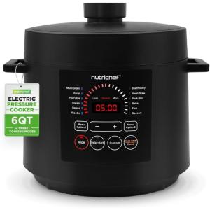 imageNutriChef Electric Pressure Cooker 6 Quart Capacity  9 Function Digital Countertop Pressure Cooker  Adjustable Time ampamp Temperature  Cook Bake Steam Broil ampamp Braise  131 x 114 IN  WhiteBlack