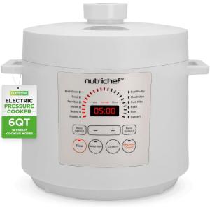 imageNutriChef Electric Pressure Cooker 6 Quart Capacity  9 Function Digital Countertop Pressure Cooker  Adjustable Time ampamp Temperature  Cook Bake Steam Broil ampamp Braise  131 x 114 IN  WhiteWhite