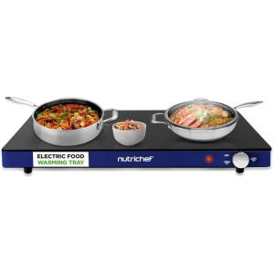 imageNutriChef Electric Warming Tray  Glass Surface Hot Serving Tray  Adjustable Temperature 140F to 230F  Energy Efficient ampamp Space Saving  Perfect for BuffetsParties ampamp More  212 x 165 IN  BlueBlue