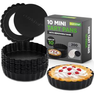 imageNutriChef Mini Tart Pans 10 Nonstick Molds With Removable Bottoms  4 Inch Heavy Duty Steel Quiche Pans  Oven ampamp Dishwasher Safe  Fluted Sides for Sweet ampamp Savory Foods  Includes 200 Parchment Papers