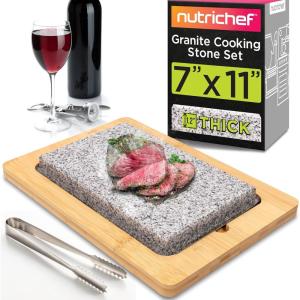 imageNutriChef Sizzle Hot Cooking Stone Grill with Bamboo Platter Tabletop Granite Stone Grill with NonSlip Handles Adjustable Temperature Control 550F Max Heat  Perfect for Meats and VegetablesGranite