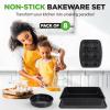 imageNutriChef 8Piece Stackable Bakeware Set  Carbon Steel NonStick Baking Pan Set  Includes Sheet Muffin Round Loaf Square Cake ampamp Deep Pans  No PFOA ampamp PFOS  Oven Safe to 450 F Marble CreamBlack Marble