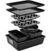 imageNutriChef 8Piece Stackable Bakeware Set  Carbon Steel NonStick Baking Pan Set  Includes Sheet Muffin Round Loaf Square Cake ampamp Deep Pans  No PFOA ampamp PFOS  Oven Safe to 450 F Marble CreamBlack Marble
