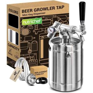 imageNutriChef Pressurized Growler Tap System 128oz DoubleWalled Stainless Steel Mini Keg Dispenser Portable Kegerator Kit Co2 Pressure Regulator Keeps Carbonation for Craft Beer Draft and HomebrewSingle Wall