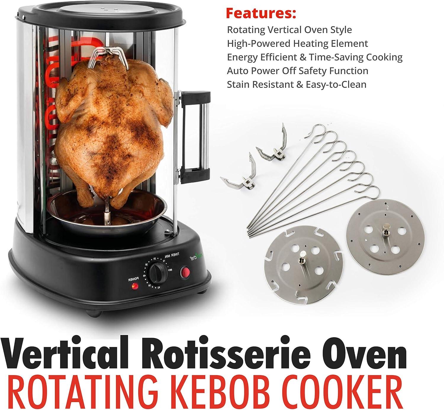 imageNutriChef Countertop Vertical Rotating Oven  Rotisserie Shawarma Machine Kebob Machine Stain Resistant ampamp Energy Efficient WHeat Resistant Door Includes Kebob Rack with 7 Skewers