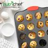 imageNutriChef 24Cup Nonstick Mini Muffin Pan with Red Silicone Handles  Carbon Steel Bakeware Tray for Savory ampamp Sweet Treats  Dishwasher Safe BlackBlack